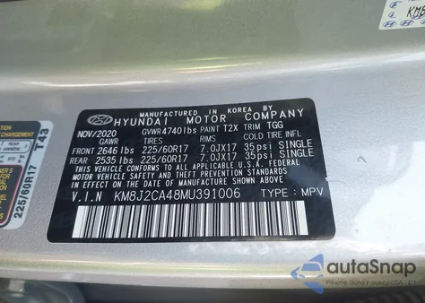 2021 Hyundai Tucson Se из США, поврежденный, VIN KM8J2CA48MU391006